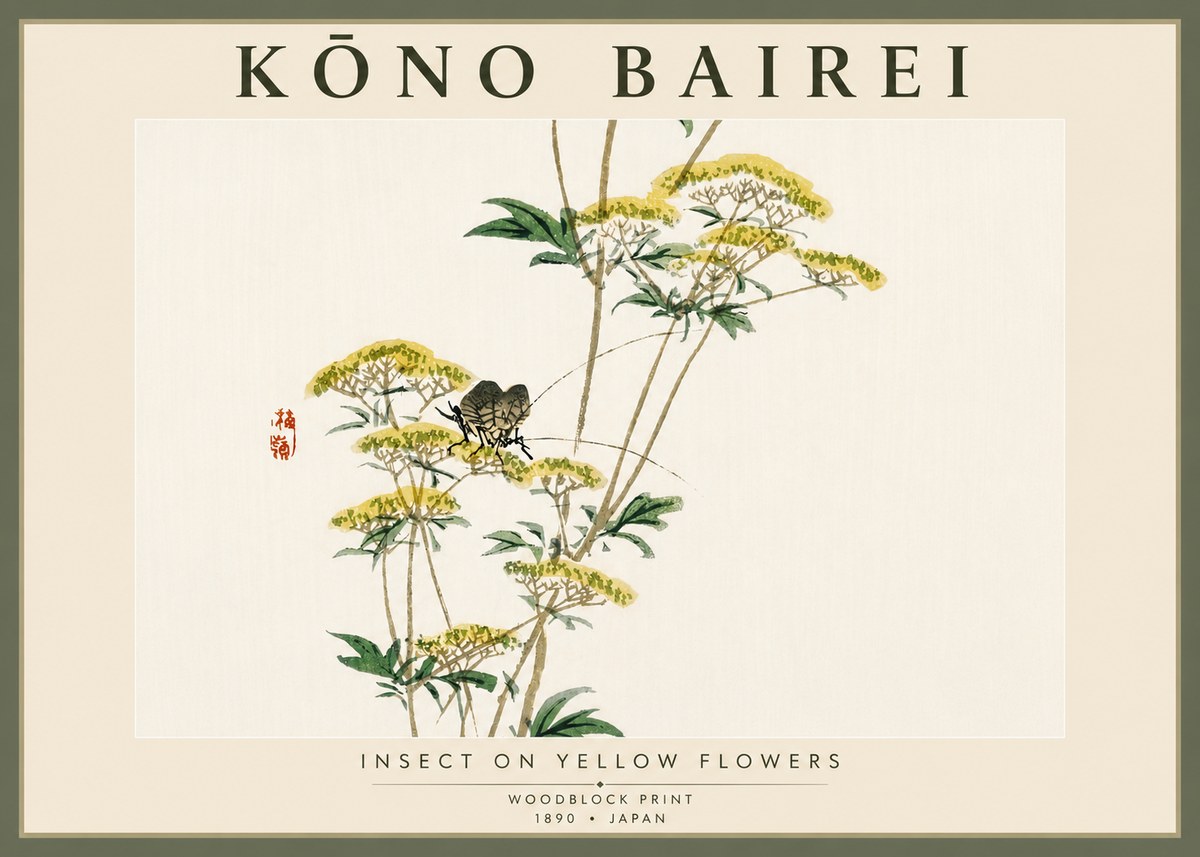 Kōno Bairei Insect on Yellow Flowers No5 - Plakát