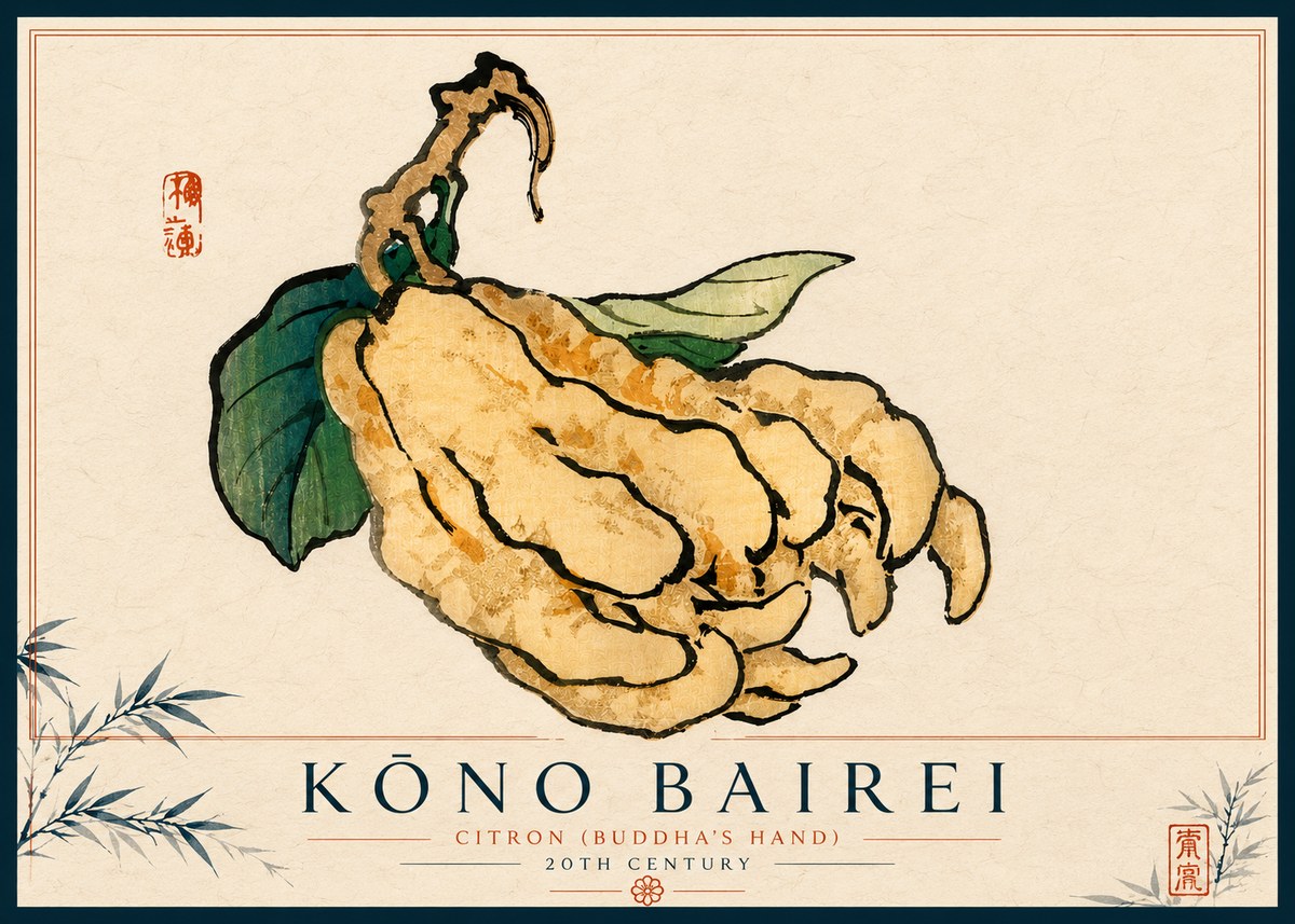Kōno Bairei Citron (Buddha's Hand) No4 - Plakát
