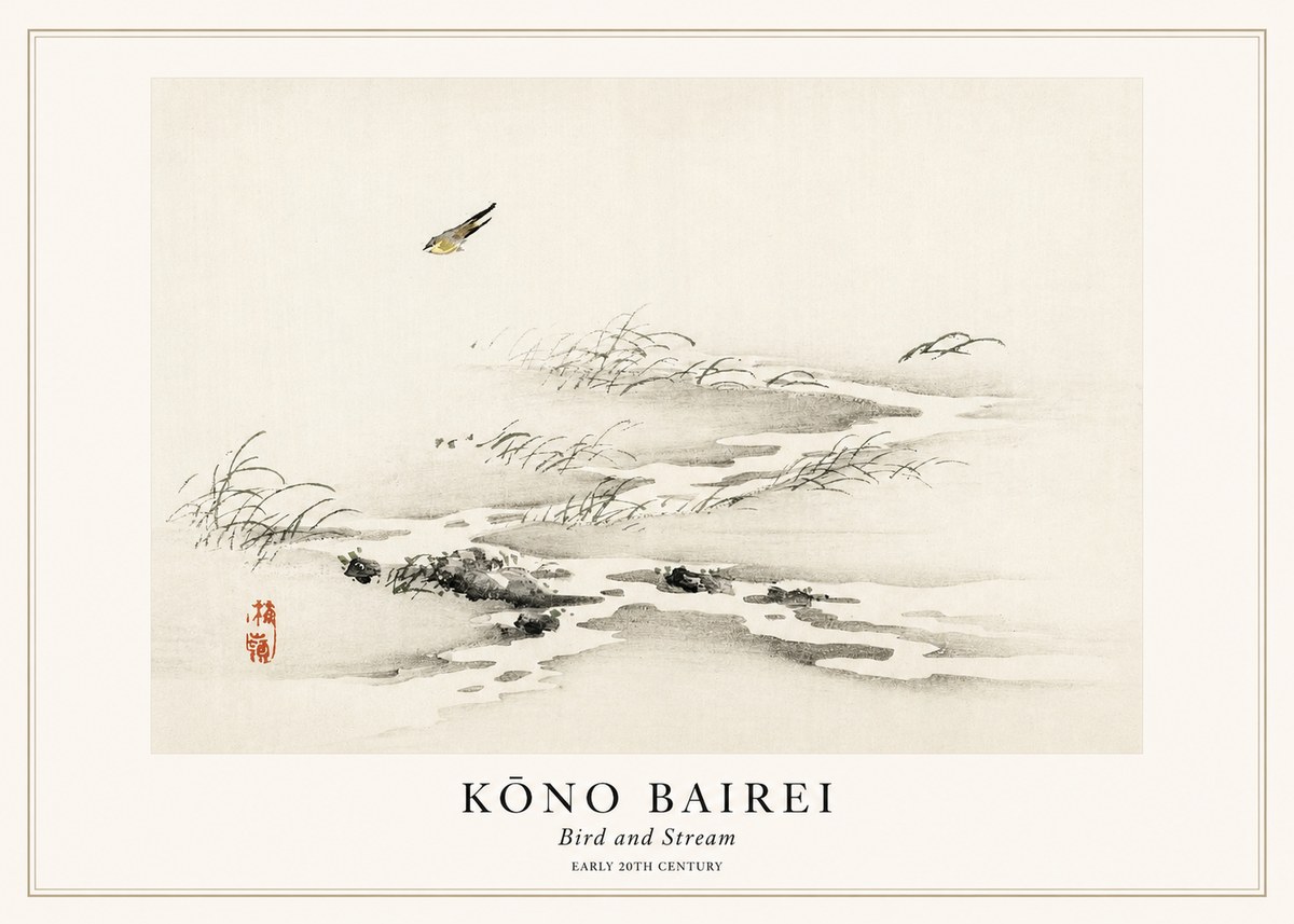 Kōno Bairei Bird and Stream No1 - Plakát