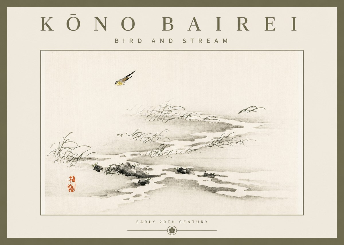 Kōno Bairei Bird and Stream No2 - Plakát