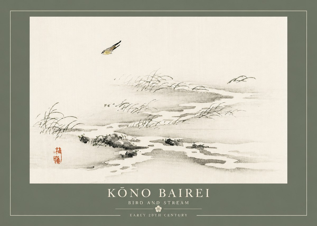 Kōno Bairei Bird and Stream No4 - Plakát