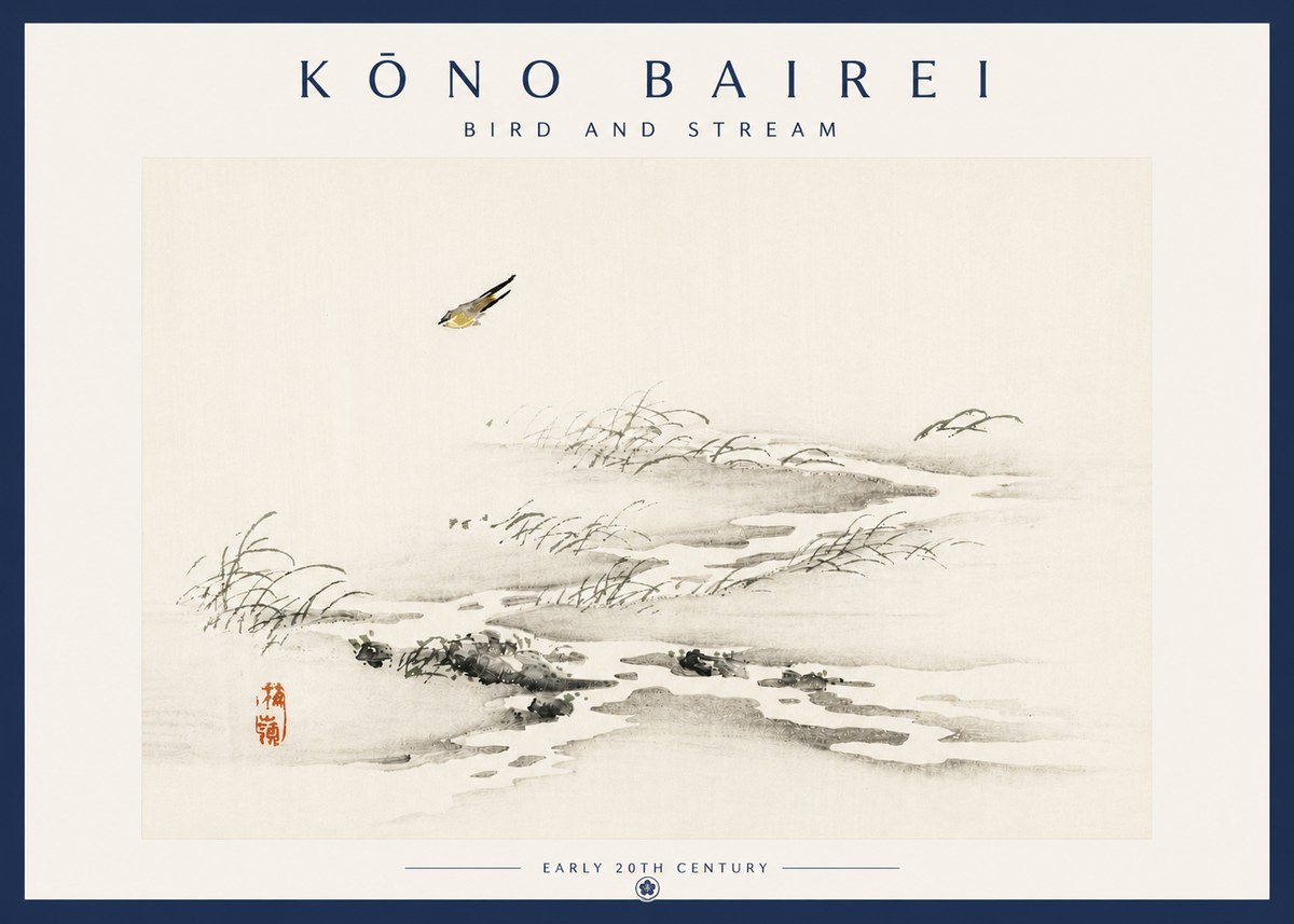 Kōno Bairei Bird and Stream No6 - Plakát