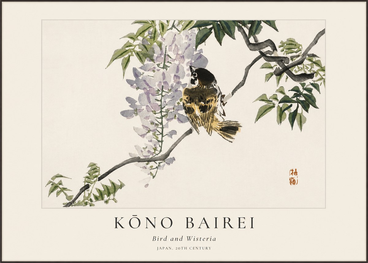 Kōno Bairei Wisteria and Bird No2 - Plakát