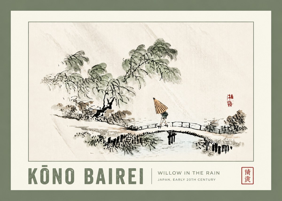 Kōno Bairei Willow in the Rain No2 - Plakát