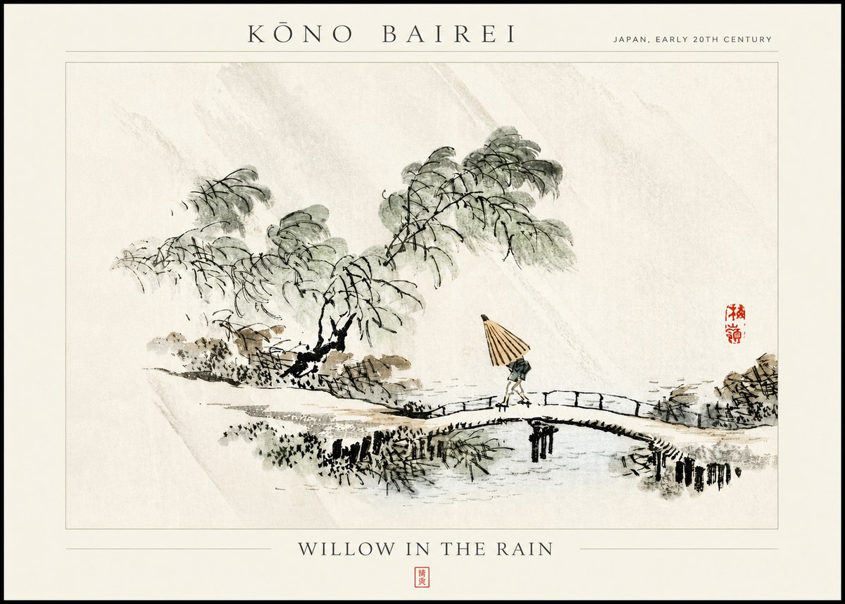 Kōno Bairei Willow in the Rain No3 - Plakát
