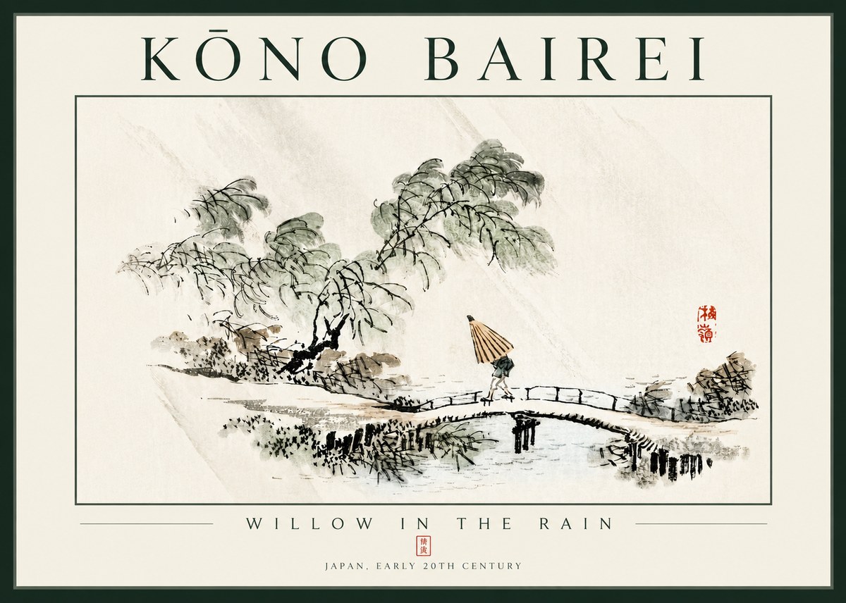 Kōno Bairei Willow in the Rain No4 - Plakát