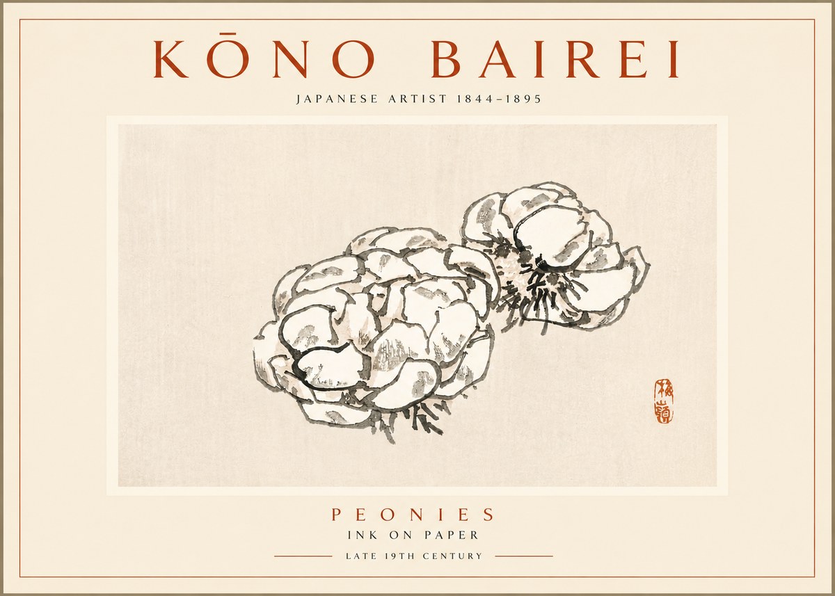 Kōno Bairei Peonies No4 - Plakát