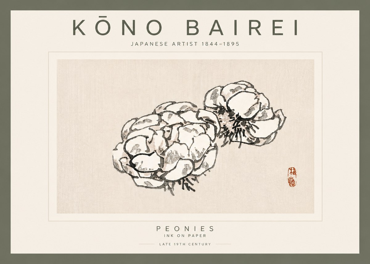 Kōno Bairei Peonies No5 - Plakát