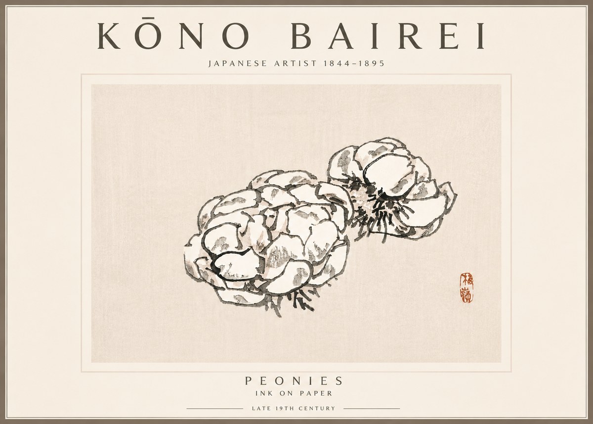 Kōno Bairei Peonies No6 - Plakát