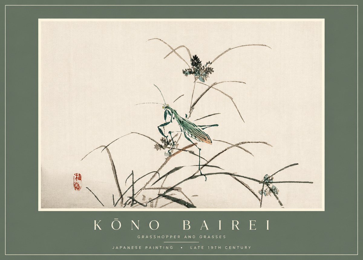 Kōno Bairei Grasshopper and Grasses No2 - Plakát