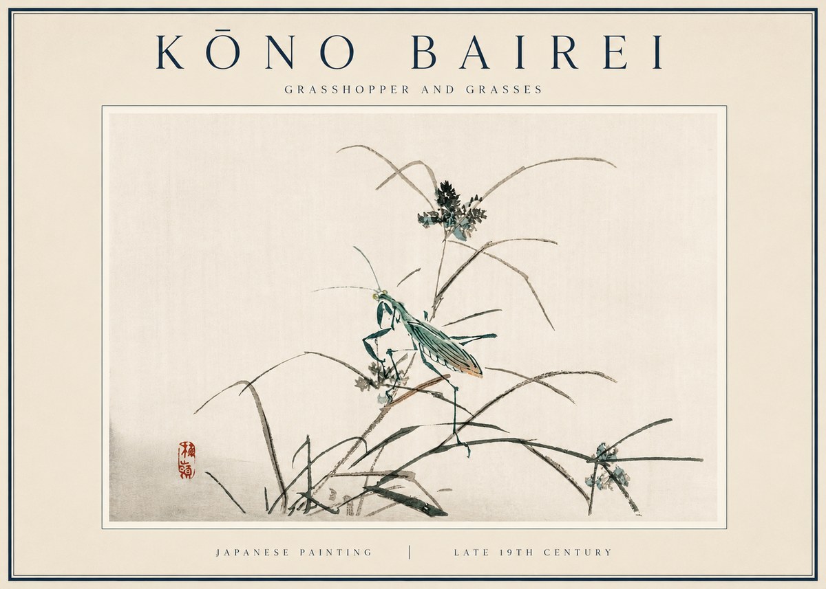 Kōno Bairei Grasshopper and Grasses No3 - Plakát