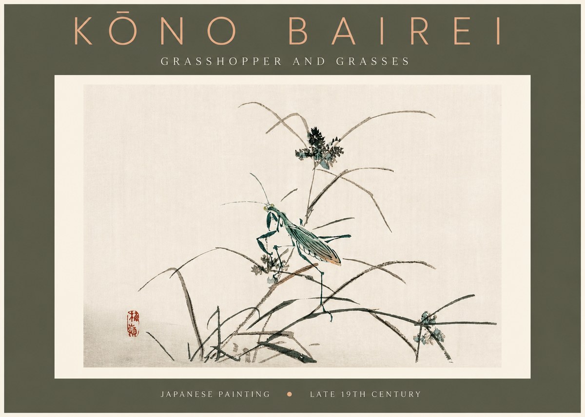 Kōno Bairei Grasshopper and Grasses No4 - Plakát