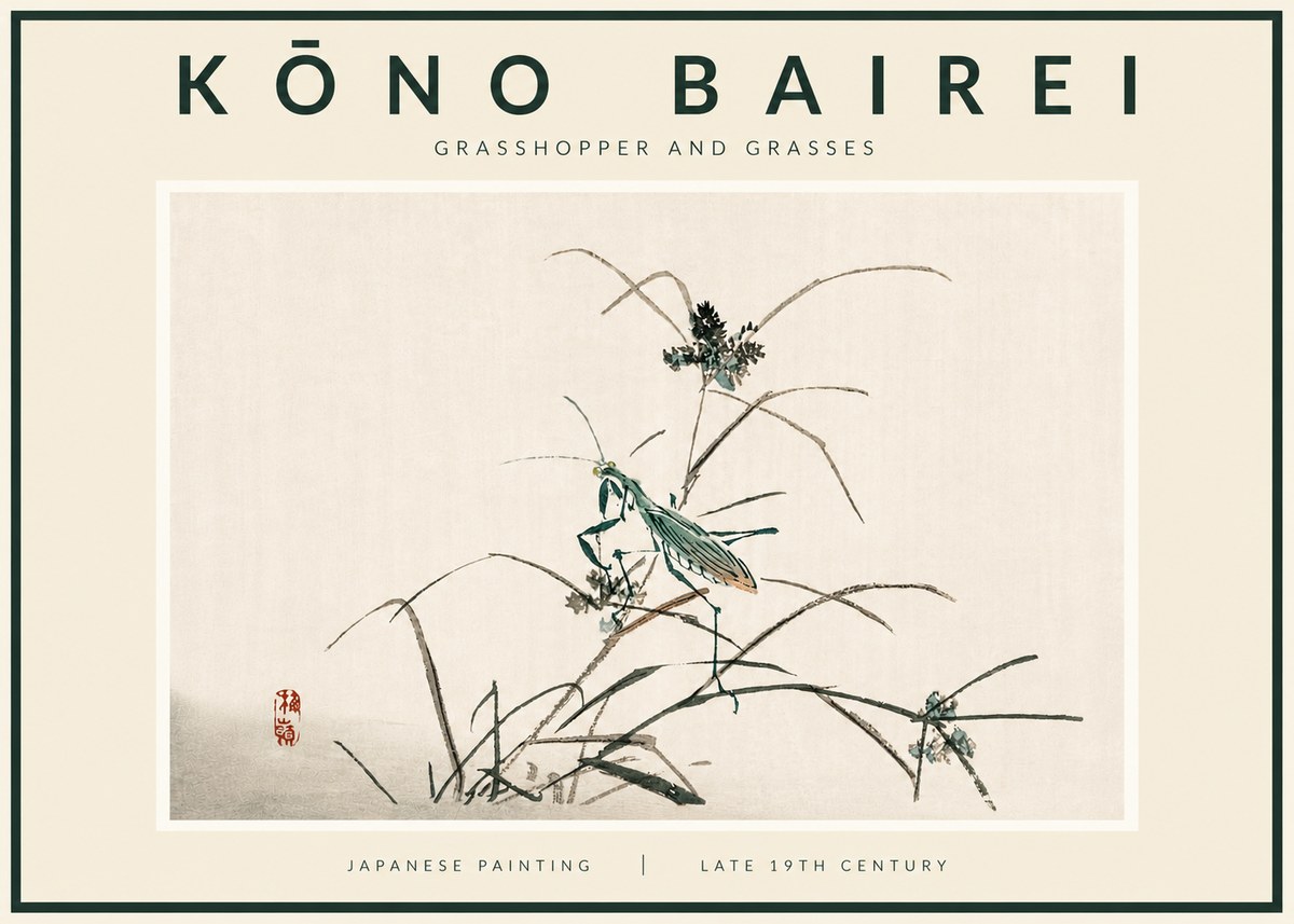 Kōno Bairei Grasshopper and Grasses No5 - Plakát