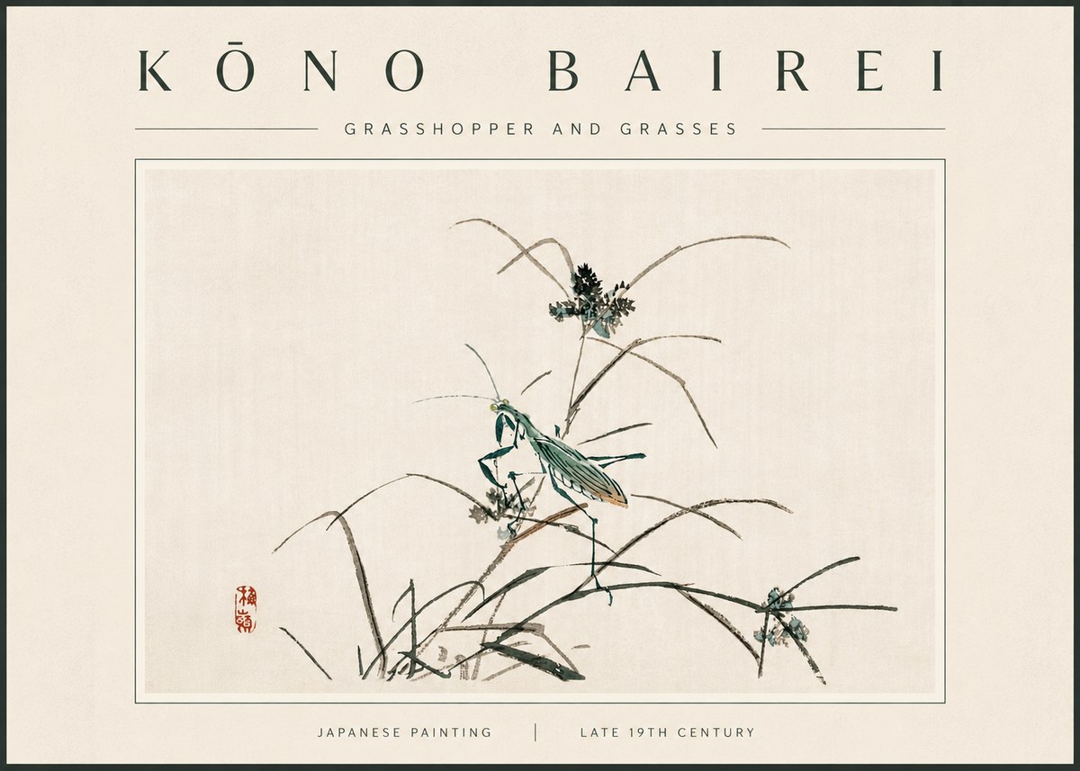 Kōno Bairei Grasshopper and Grasses No6 - Plakát