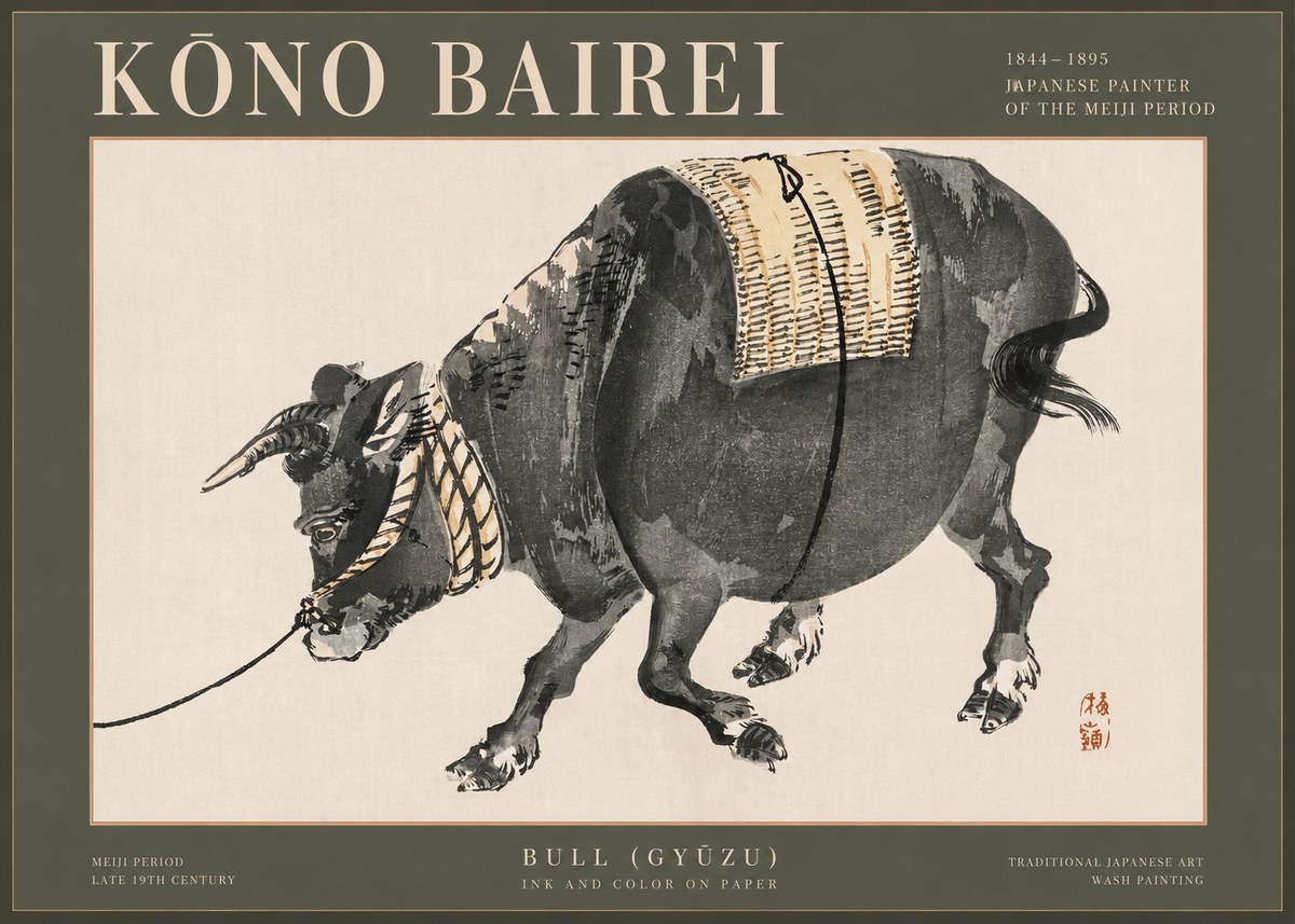 Kōno Bairei Bull (Gyūzu) No2 - Plakát