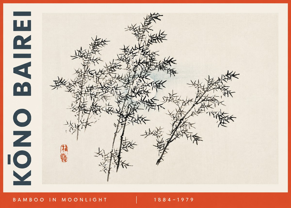 Kōno Bairei Bamboo in Moonlight No3 - Plakát