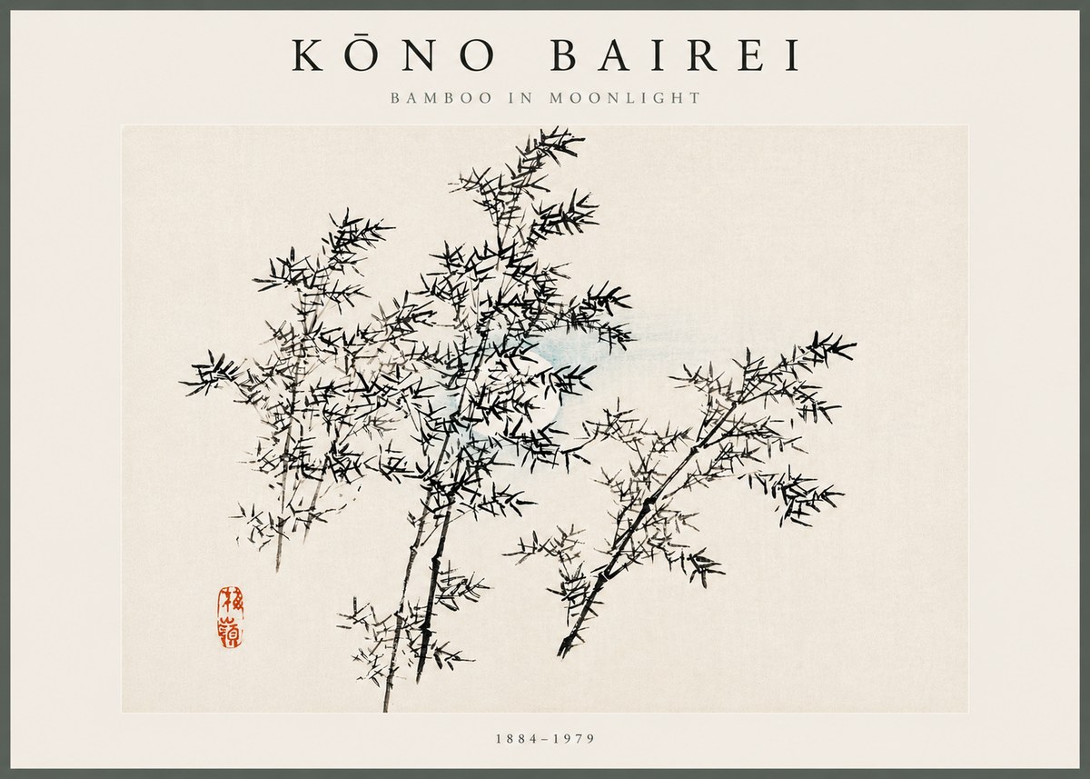 Kōno Bairei Bamboo in Moonlight No5 - Plakát
