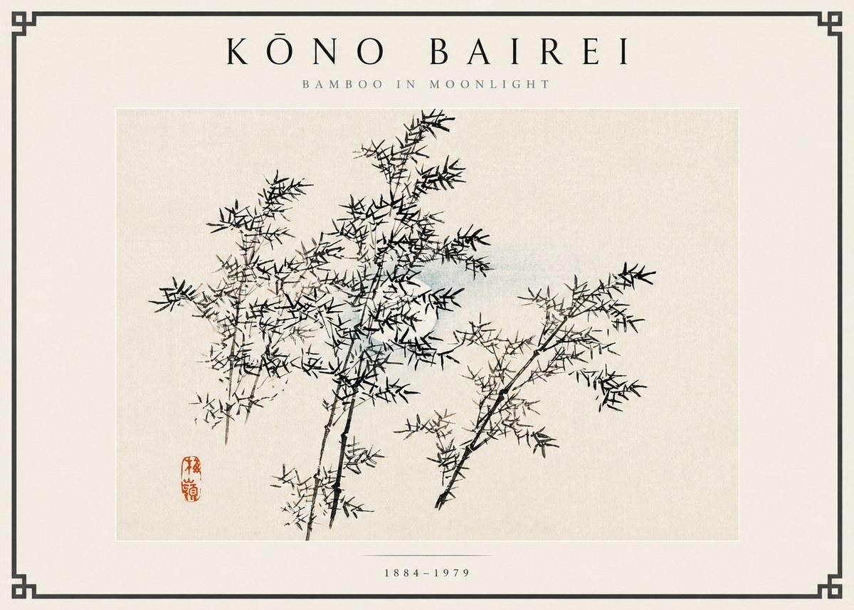 Kōno Bairei Bamboo in Moonlight No6 - Plakát