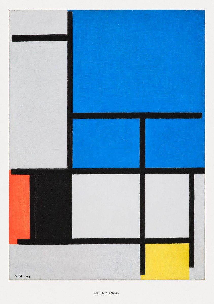 Piet Mondrian Composition with Red, Black, Blue, and Yellow No5 - Plakát