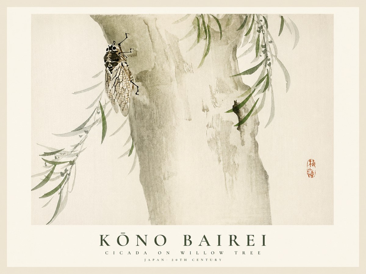 Kōno Bairei Cicada on Willow Tree No1 - Plakát