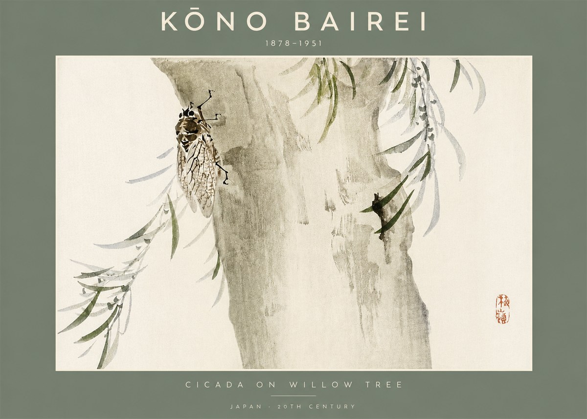 Kōno Bairei Cicada on Willow Tree No2 - Plakát