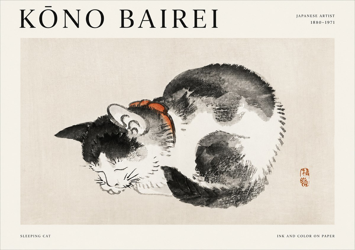 Kōno Bairei Sleeping Cat No1 - Plakát