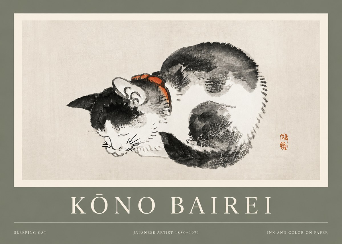 Kōno Bairei Sleeping Cat No2 - Plakát