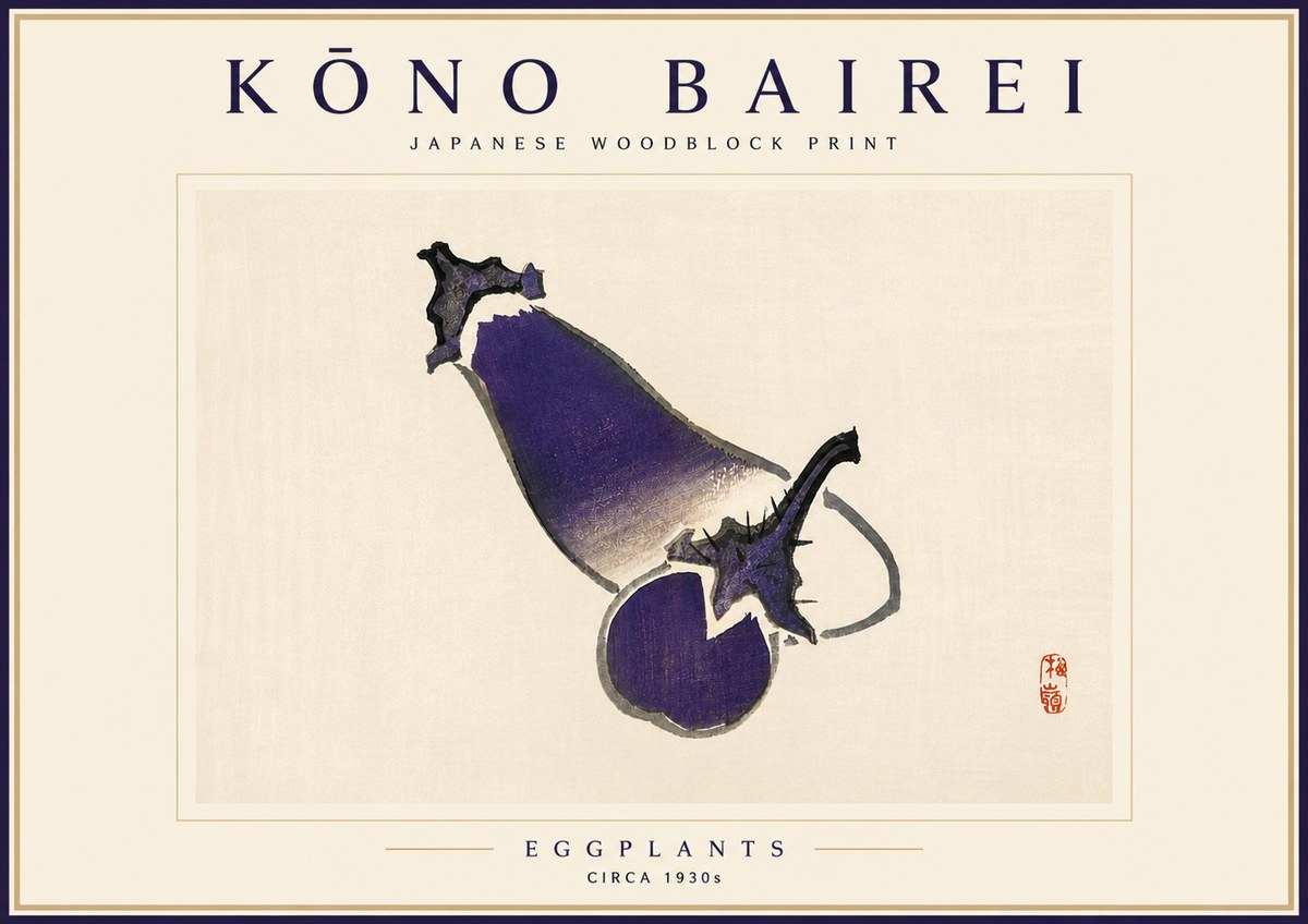 Kōno Bairei Eggplants No4 - Plakát
