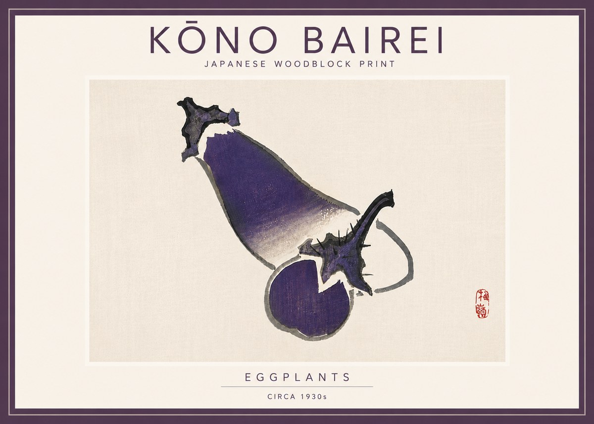 Kōno Bairei Eggplants No5 - Plakát