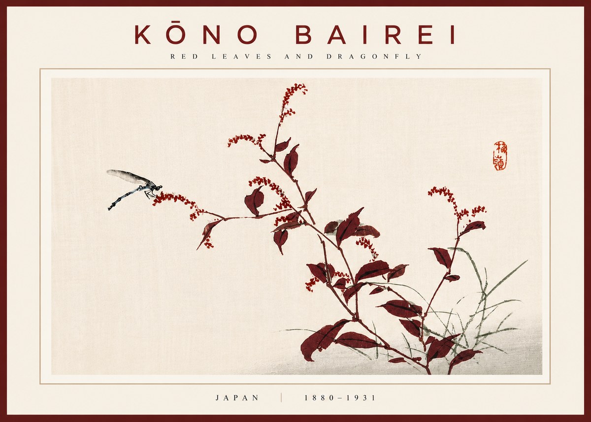 Kōno Bairei Red Leaves and Dragonfly No5 - Plakát