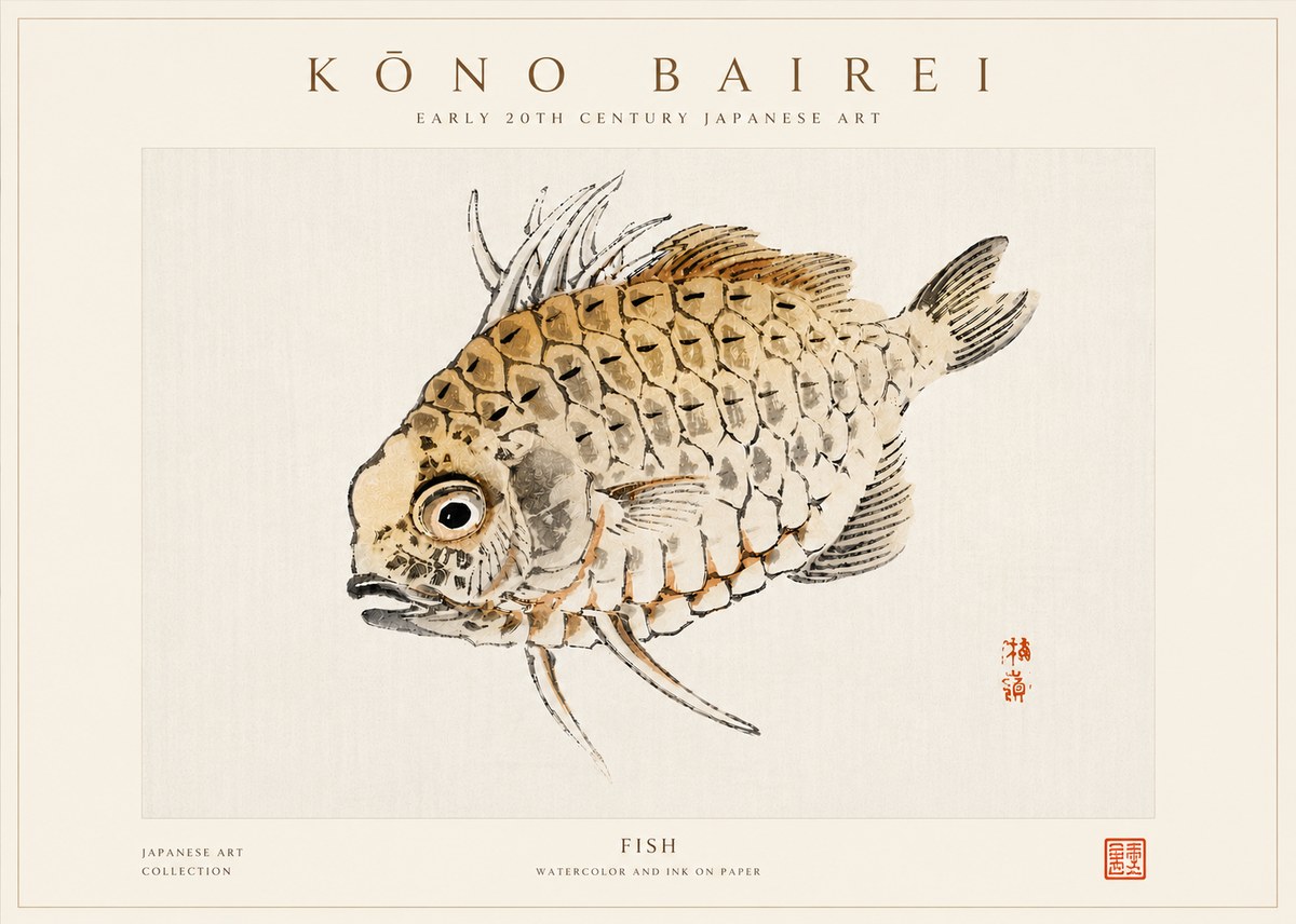 Kōno Bairei Fish III No5 - Plakát