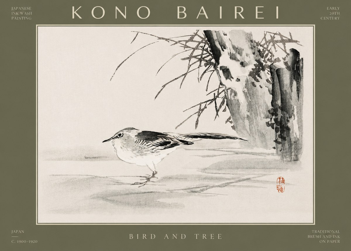 Kōno Bairei Bird and Tree No2 - Plakát