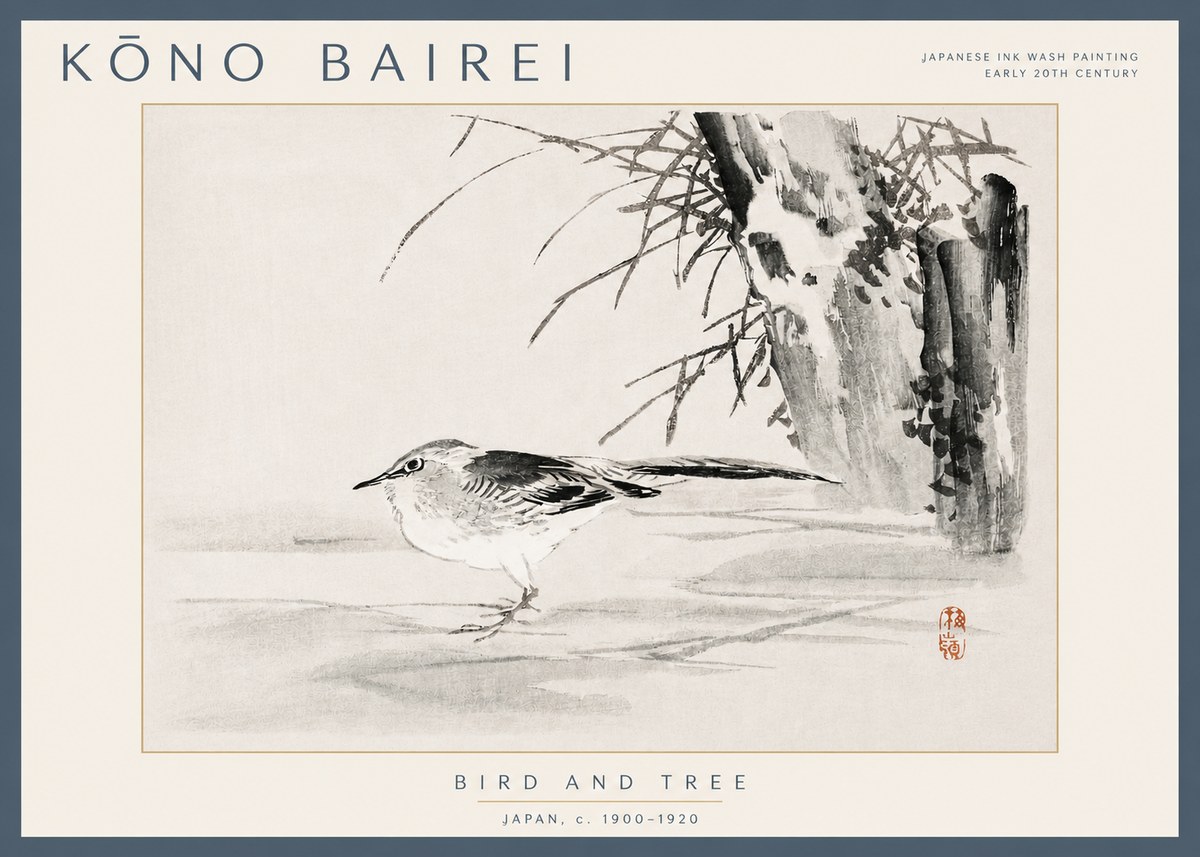 Kōno Bairei Bird and Tree No3 - Plakát