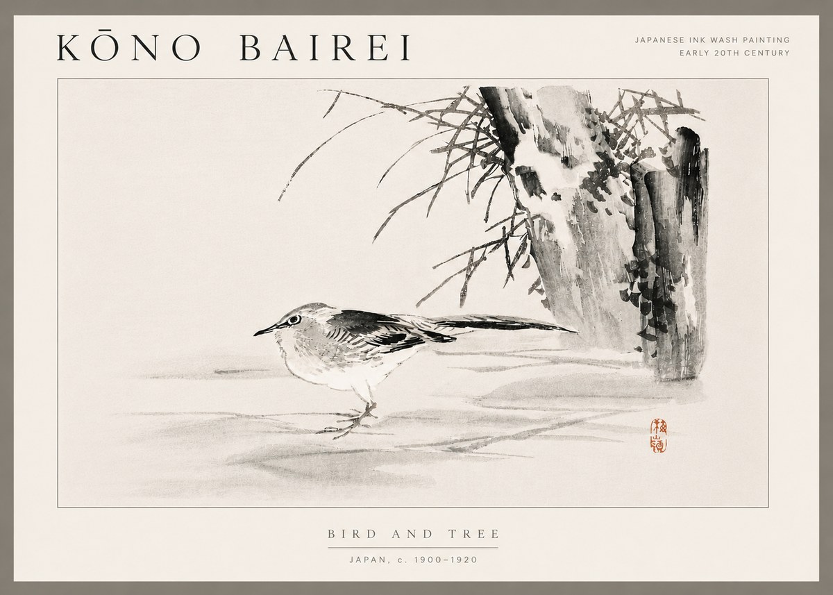 Kōno Bairei Bird and Tree No6 - Plakát
