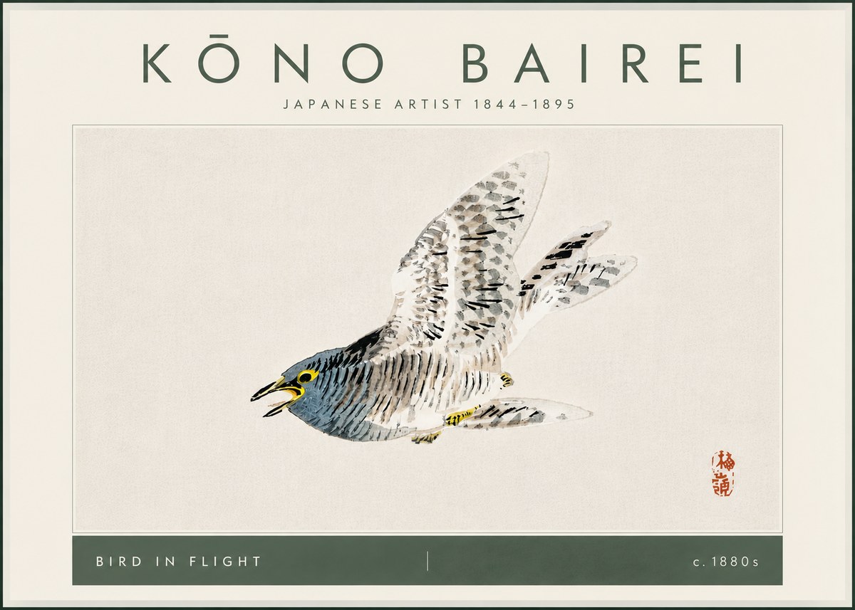 Kōno Bairei Bird in Flight No6 - Plakát