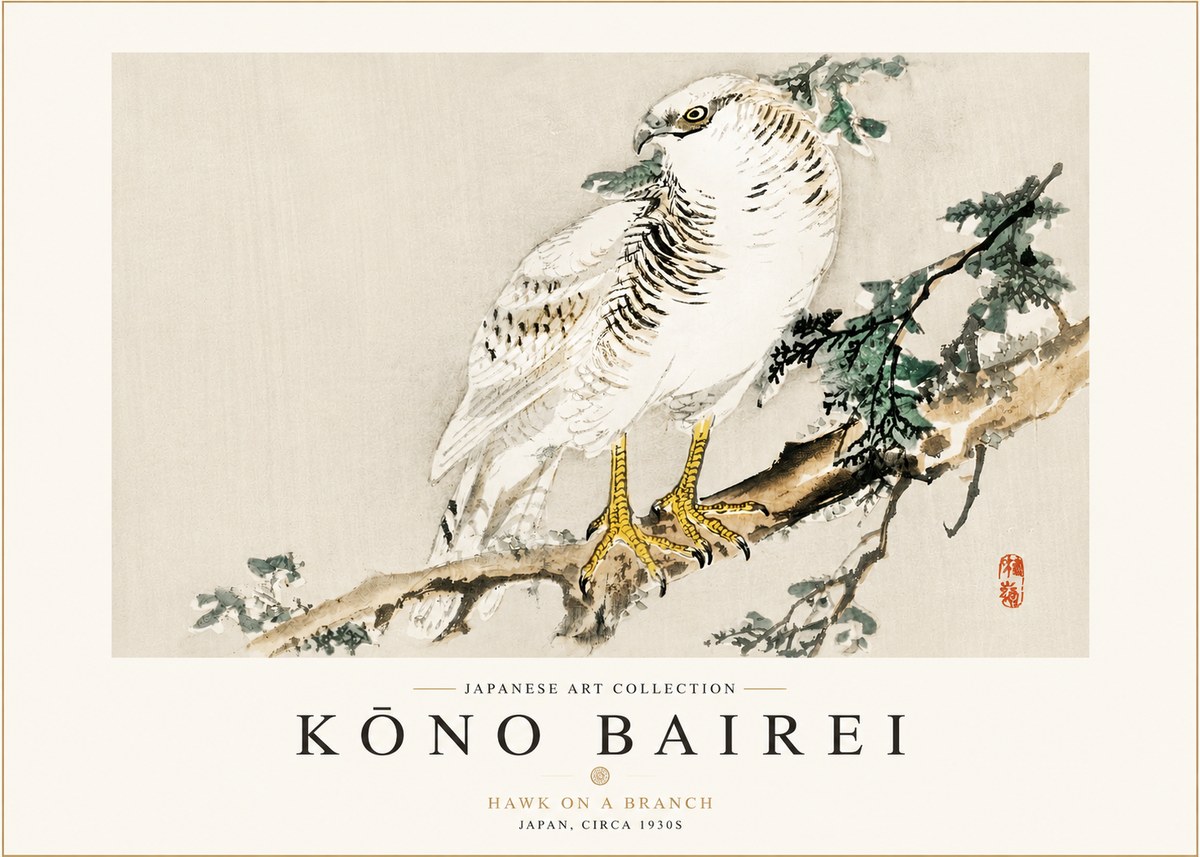 Kōno Bairei Hawk on a Branch No3 - Plakát