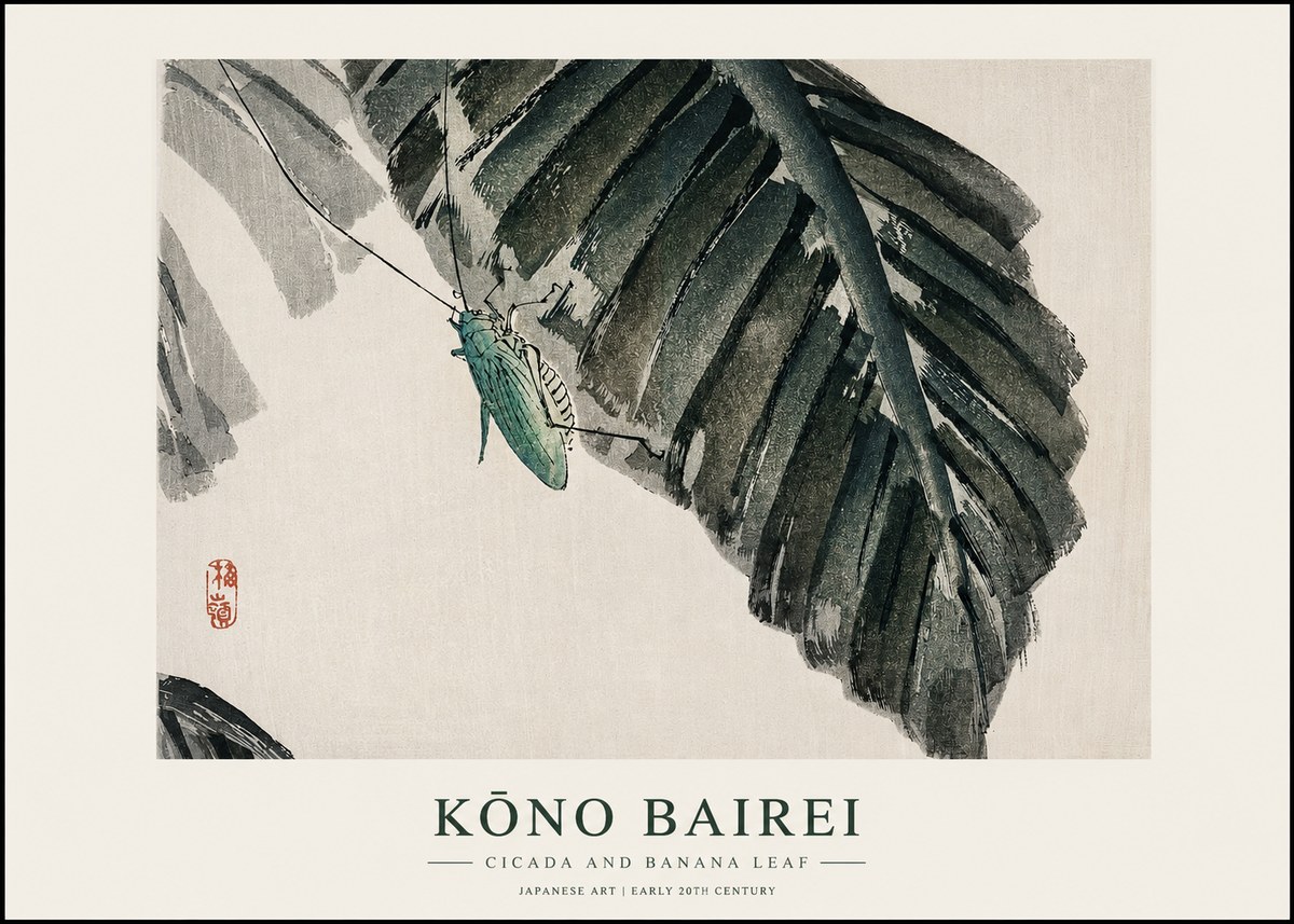 Kōno Bairei Cicada and Banana Leaf No1 - Plakát