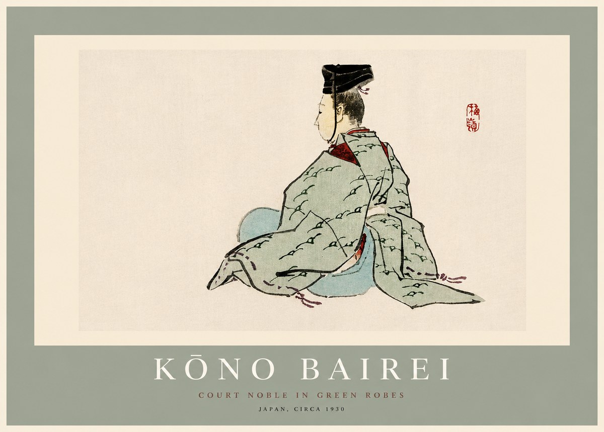 Kōno Bairei Court Noble in Green Robes No2 - Plakát