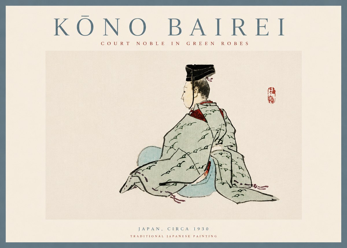 Kōno Bairei Court Noble in Green Robes No3 - Plakát
