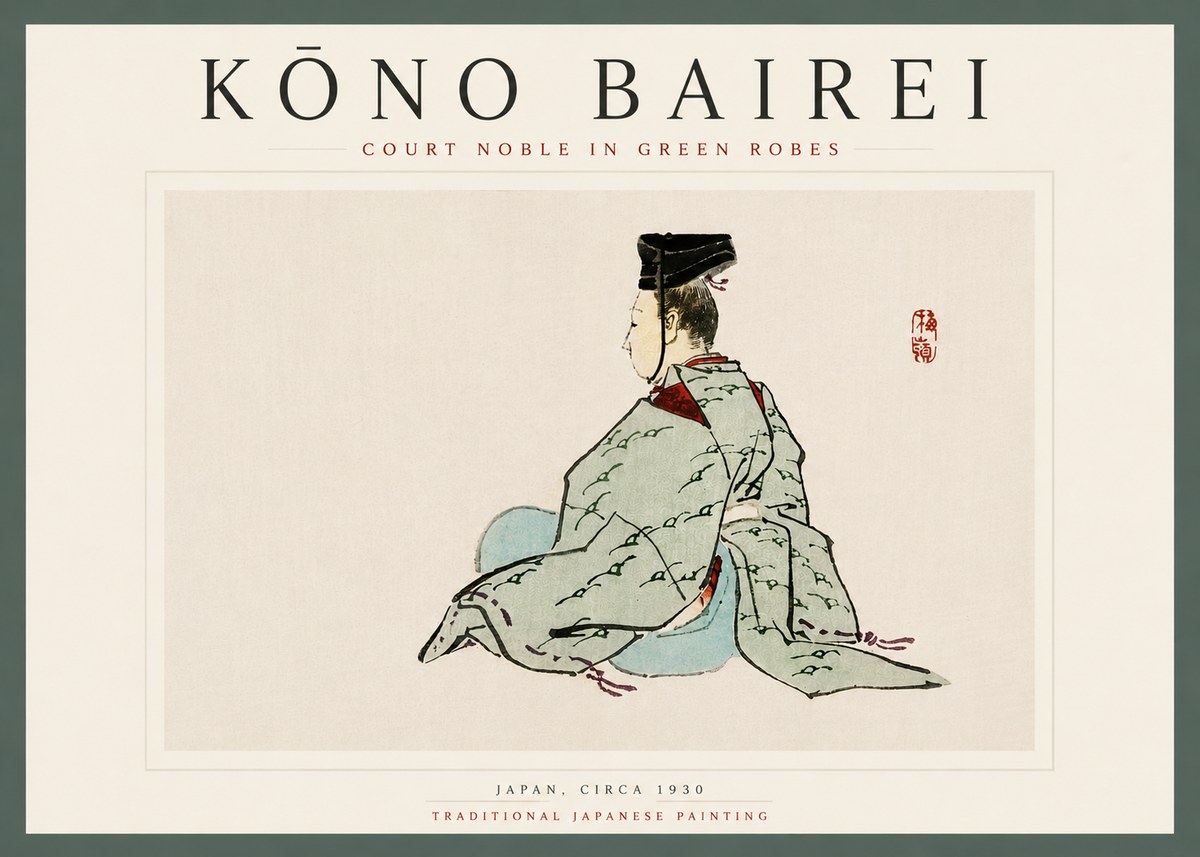 Kōno Bairei Court Noble in Green Robes No5 - Plakát