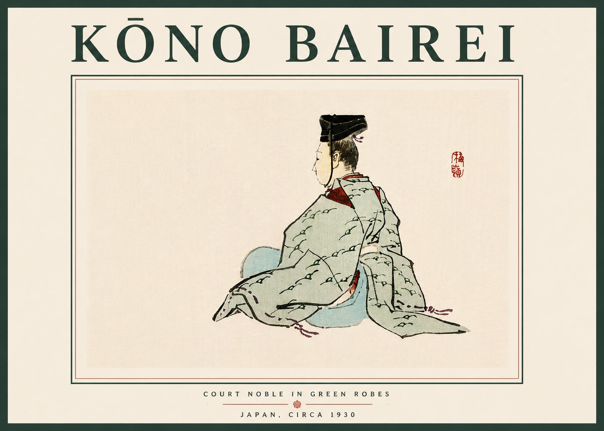 Kōno Bairei Court Noble in Green Robes No6 - Plakát