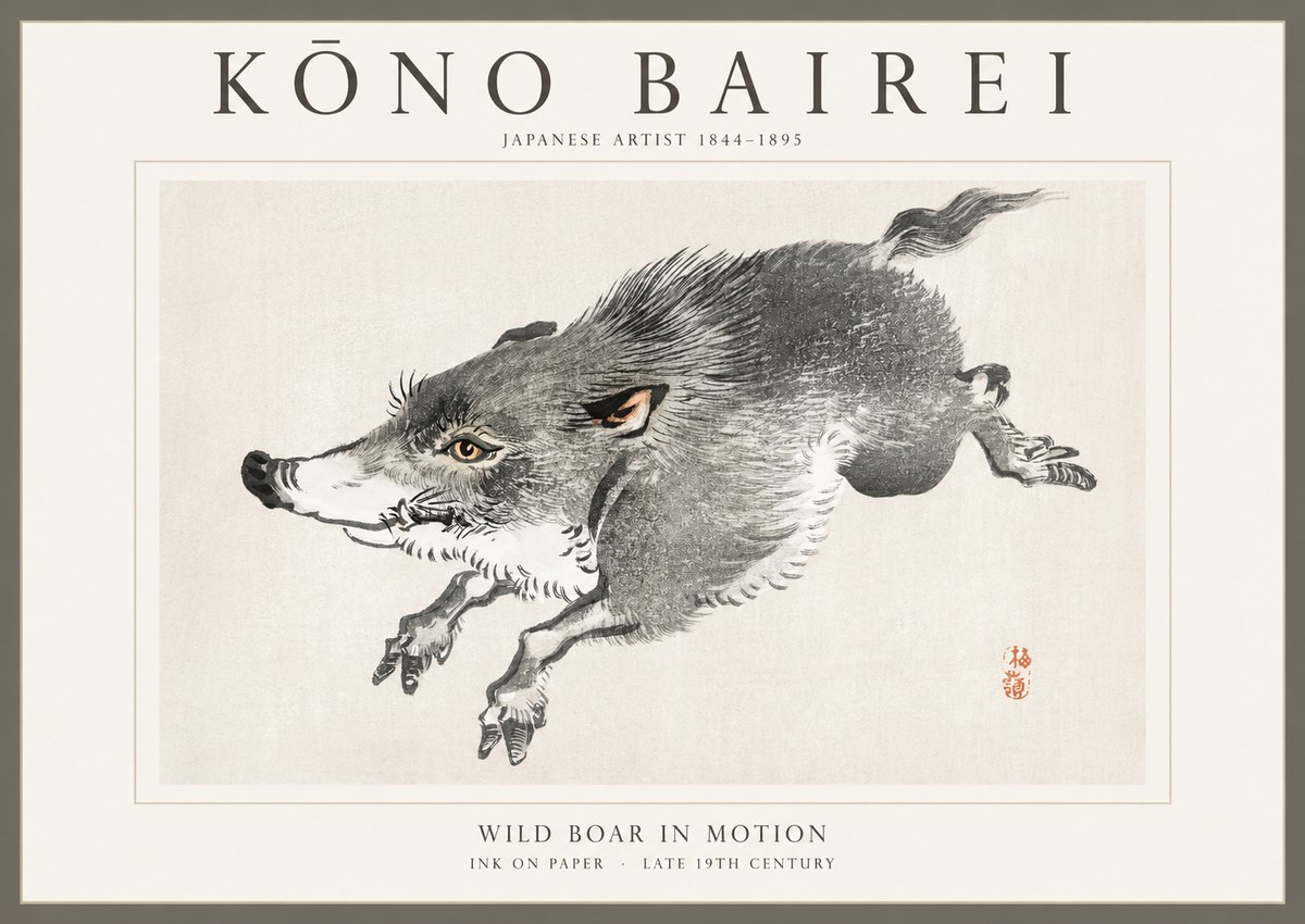 Kōno Bairei Wild Boar in Motion No1 - Plakát