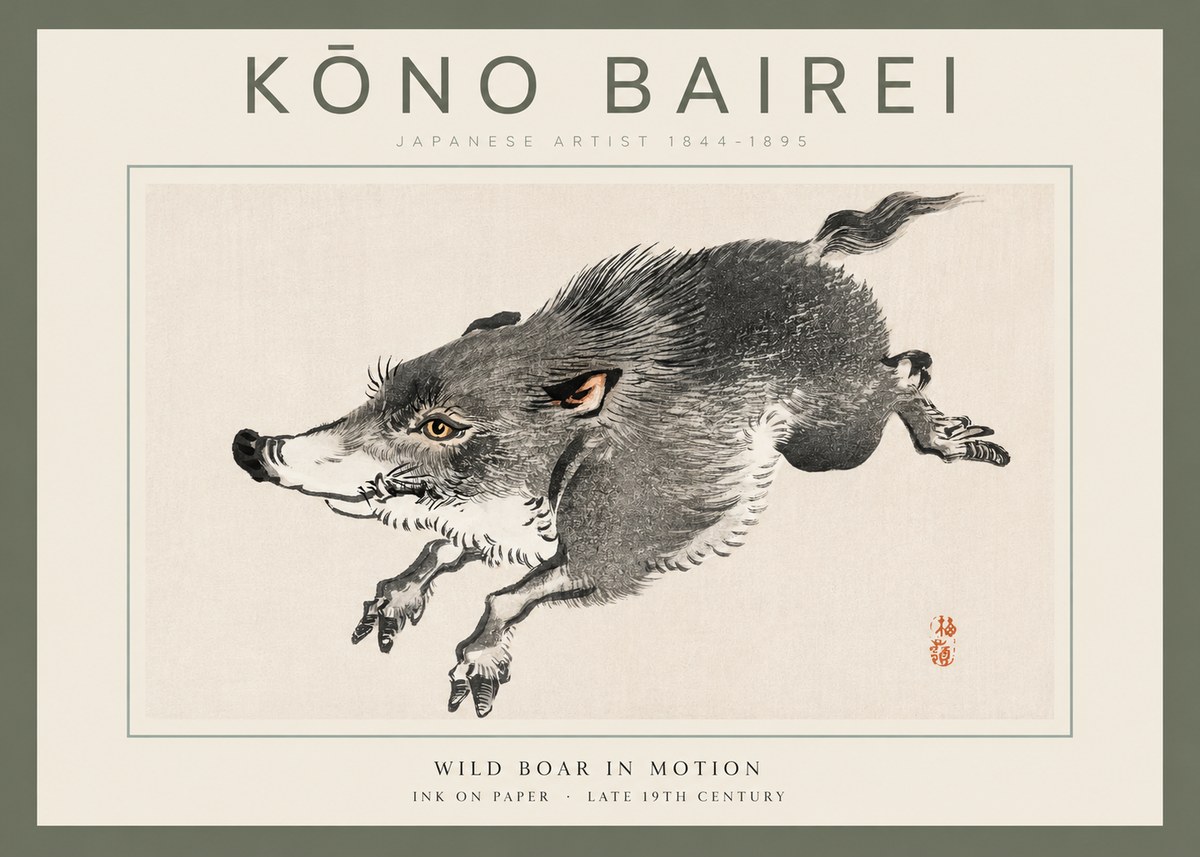 Kōno Bairei Wild Boar in Motion No2 - Plakát