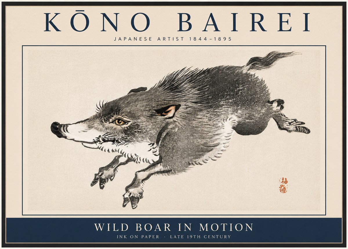 Kōno Bairei Wild Boar in Motion No3 - Plakát