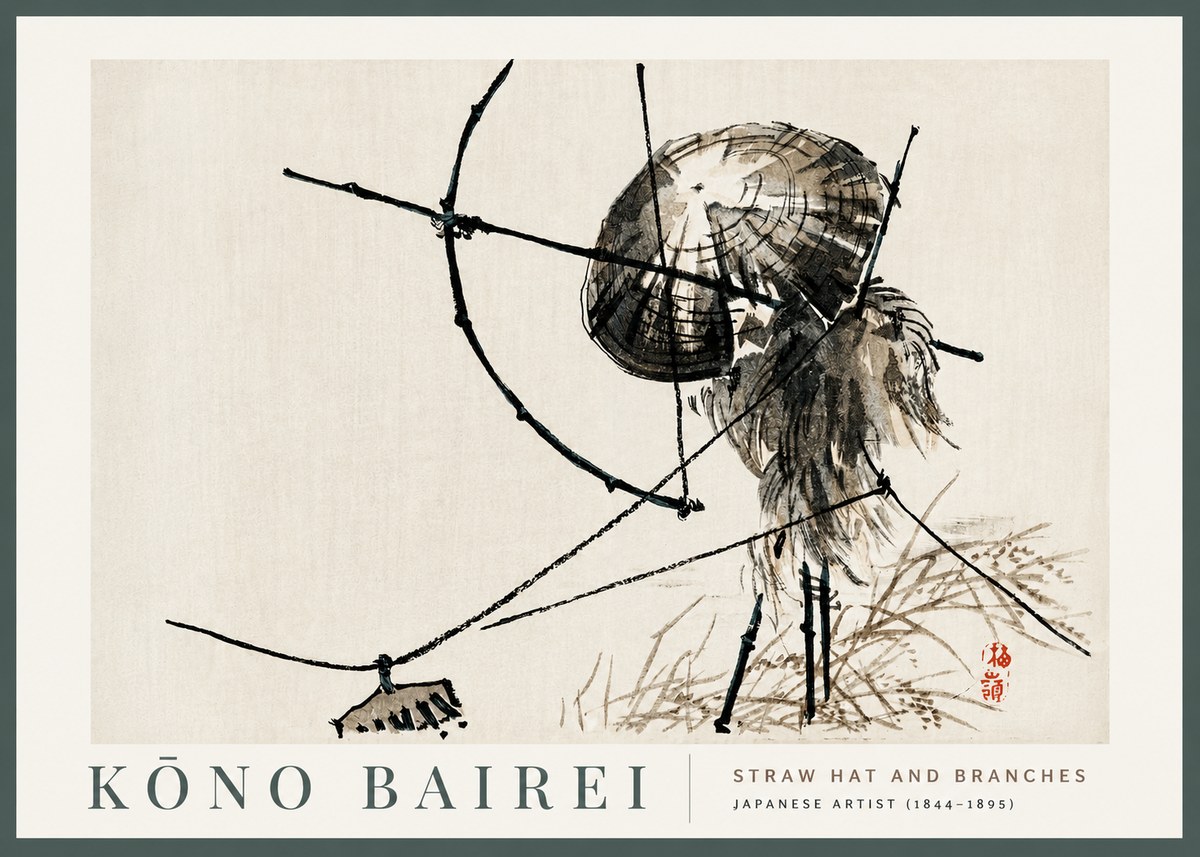 Kōno Bairei Straw Hat and Branches No2 - Plakát