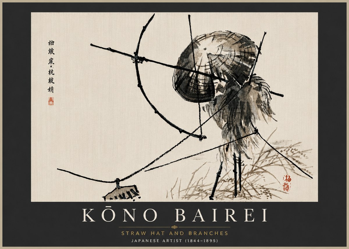 Kōno Bairei Straw Hat and Branches No5 - Plakát