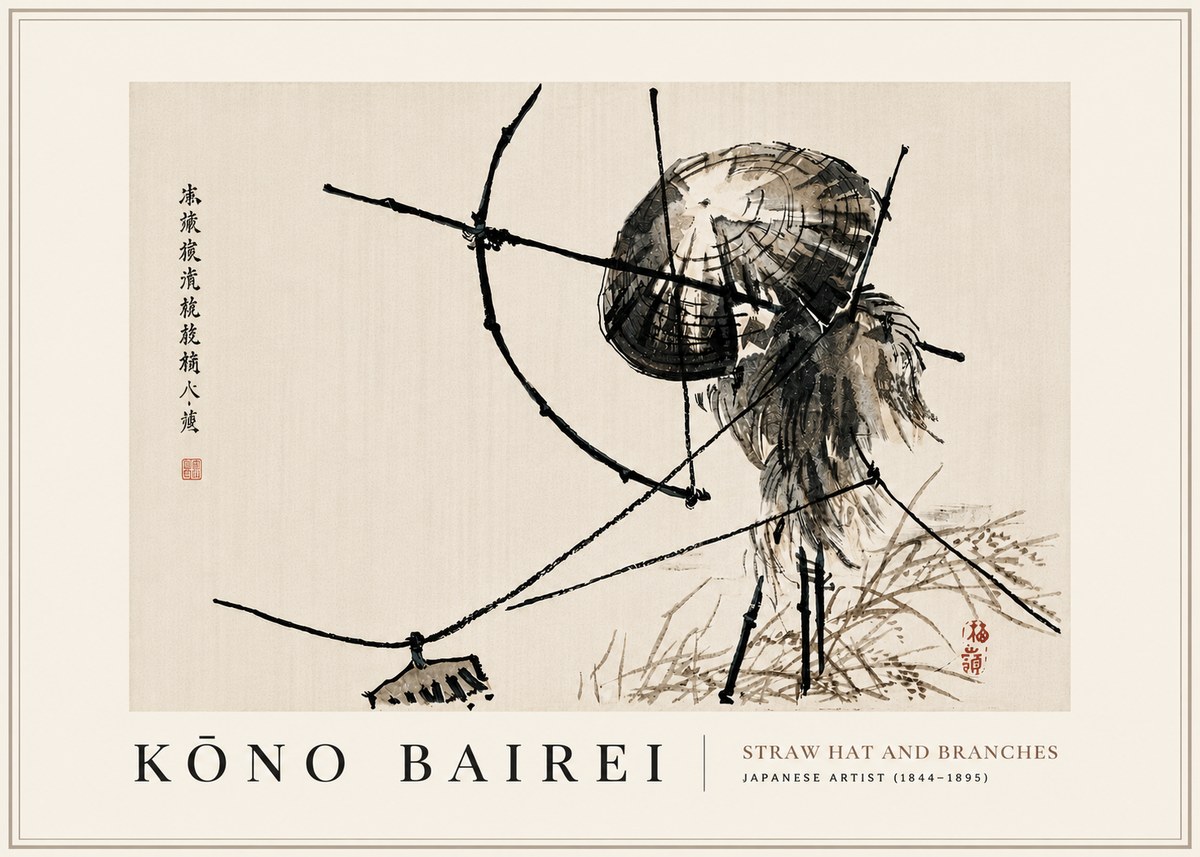 Kōno Bairei Straw Hat and Branches No6 - Plakát