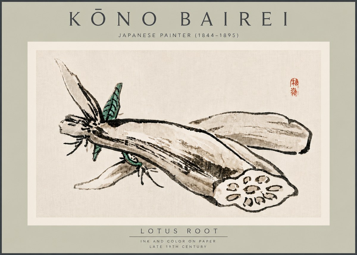 Kōno Bairei Lotus Root No5 - Plakát