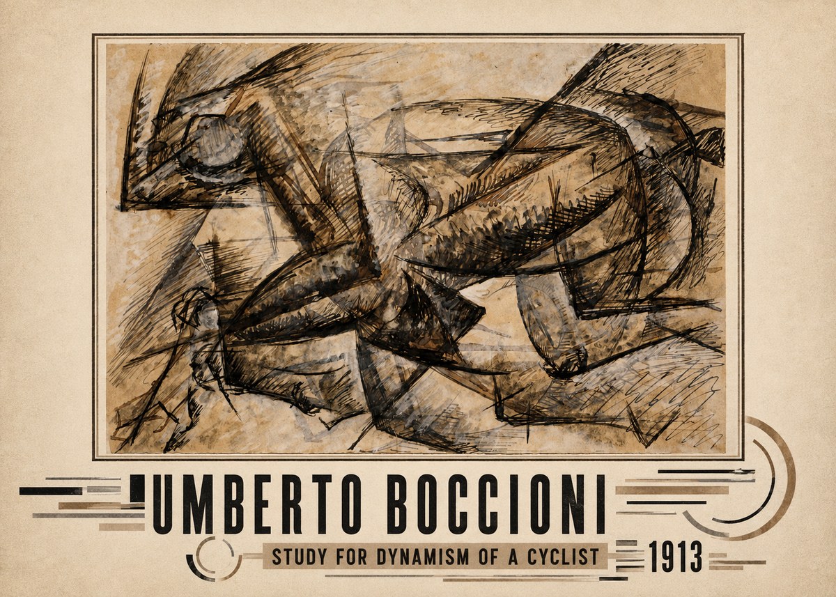Umberto Boccioni Study for Dynamism of a Cyclist No3 - Plakát