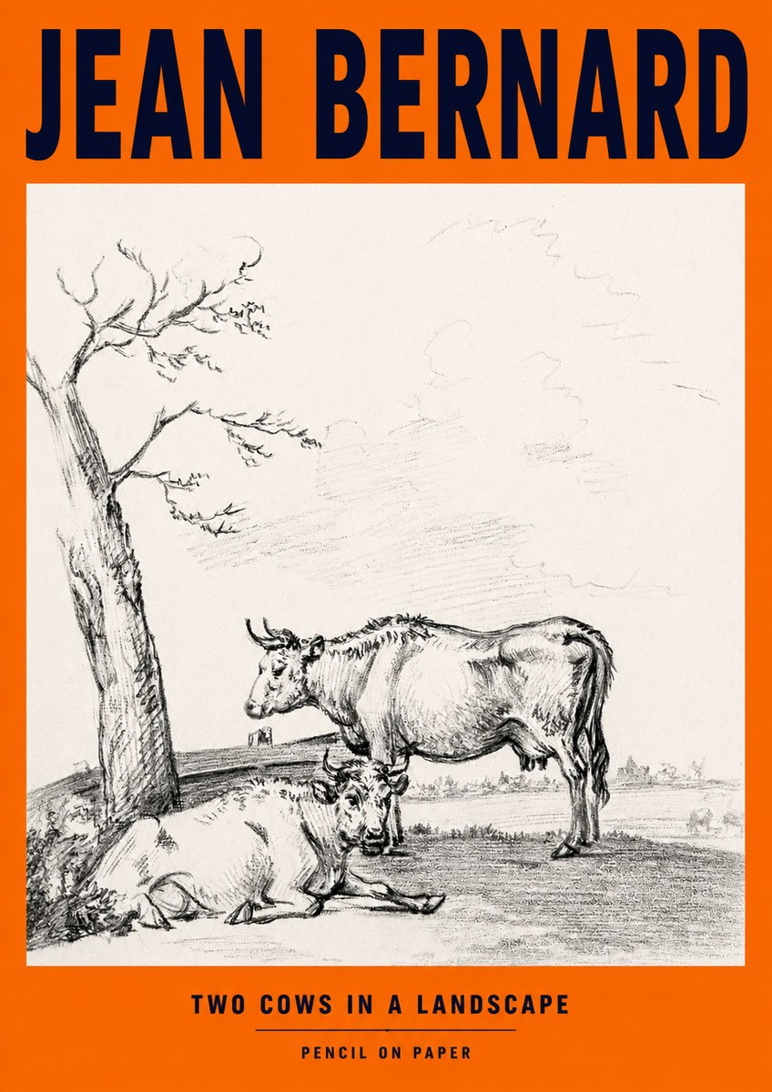 Jean Bernard Two Cows in a Landscape No2 - Plakát